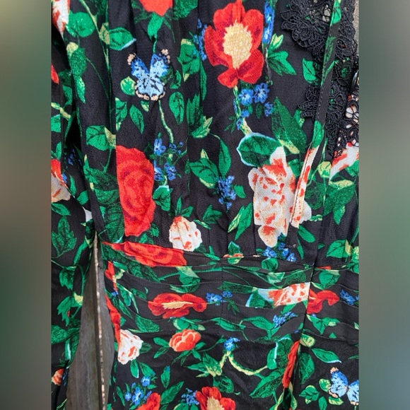 By Anthropologie Lacy V-Neck Mini Dress Floral Black Long Sleeve Size 2 - Picture 3 of 9